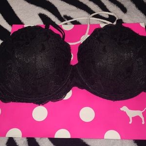 Pink Victoria’s Secret 36B Push Up Black Lace Bra
